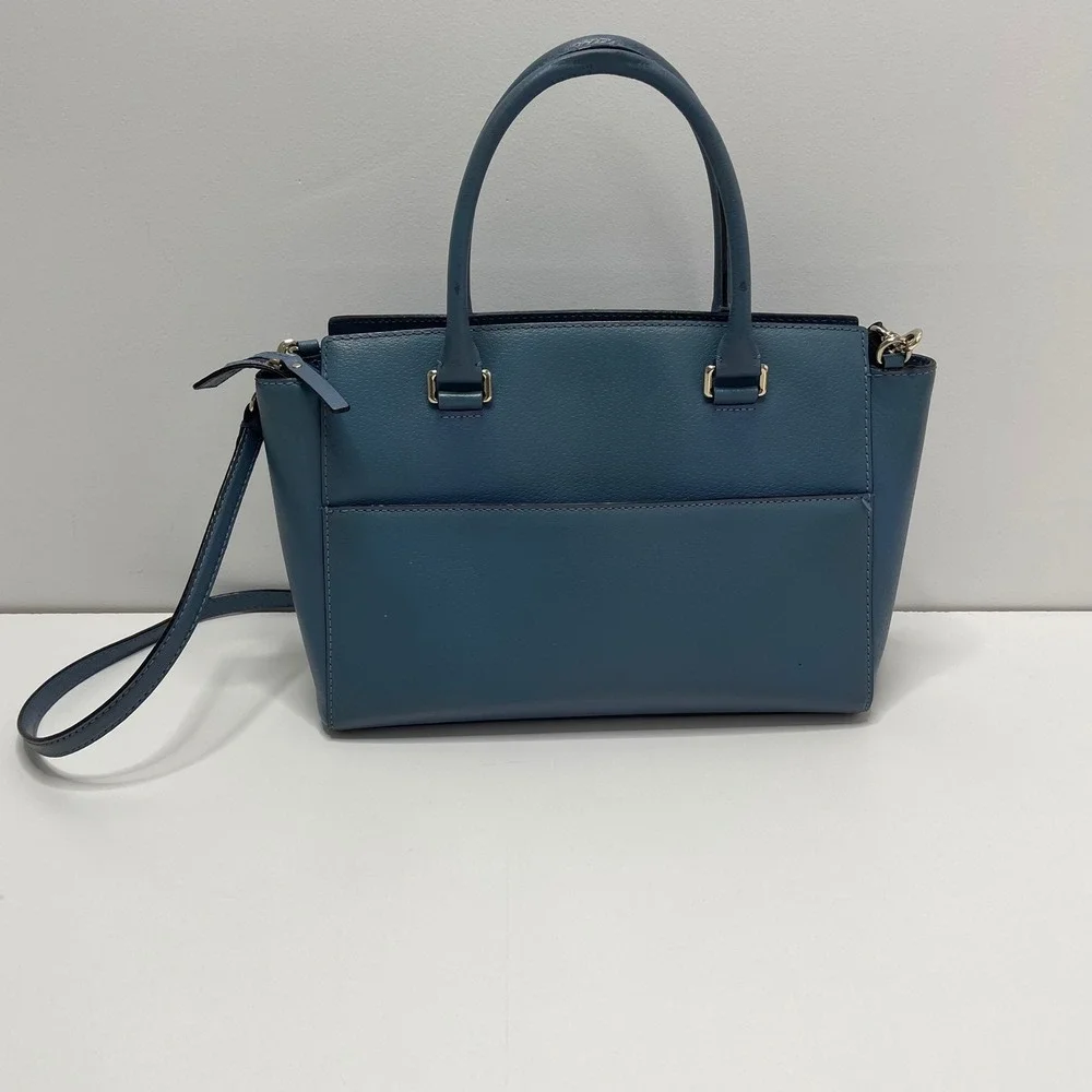 Kate Spade New York Blue Pebbled Leather Satchel Crossbody Bag Gold Hardware